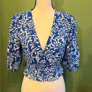 Zara Blue and White Floral Women's Top